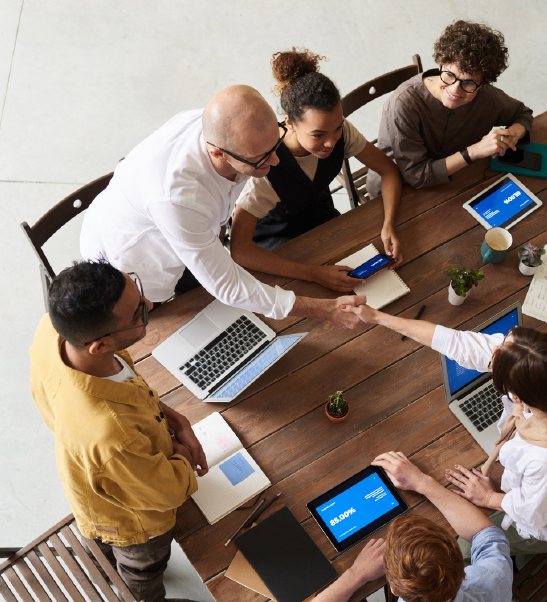 Team collaborating around a table